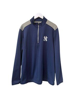 MLB New York Yankees Pullover Mens XL Navy Gray 1/4 Zip Fleece Logo Baseball